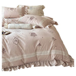 Bedding Set Embroidered Lace Trim Ruffled Hem