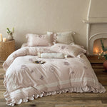 Bedding Set Embroidered Lace Trim Ruffled Hem