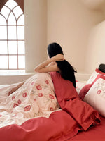 Bedding Set Embroidered Rose Cotton Satin & Machine Washable