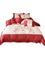 Bedding Set Embroidered Rose Cotton Satin & Machine Washable