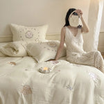 Bedding Set Embroidered Vintage Rose 100% Cotton Machine Washable