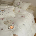 Bedding Set Embroidered Vintage Rose 100% Cotton Machine Washable