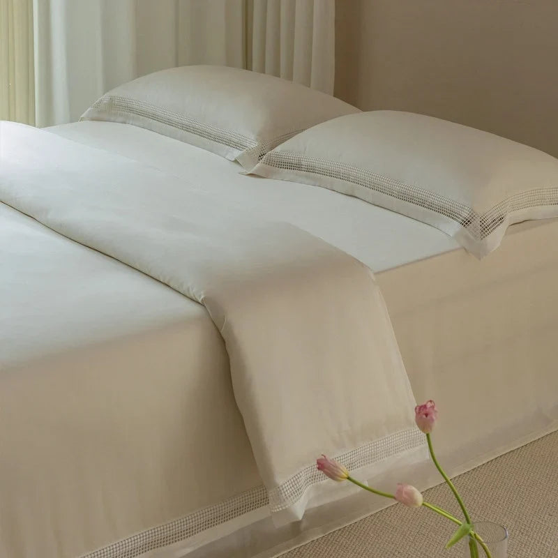 Bedding Set Fine Cotton Satin Ajour Trim Hotel Closure