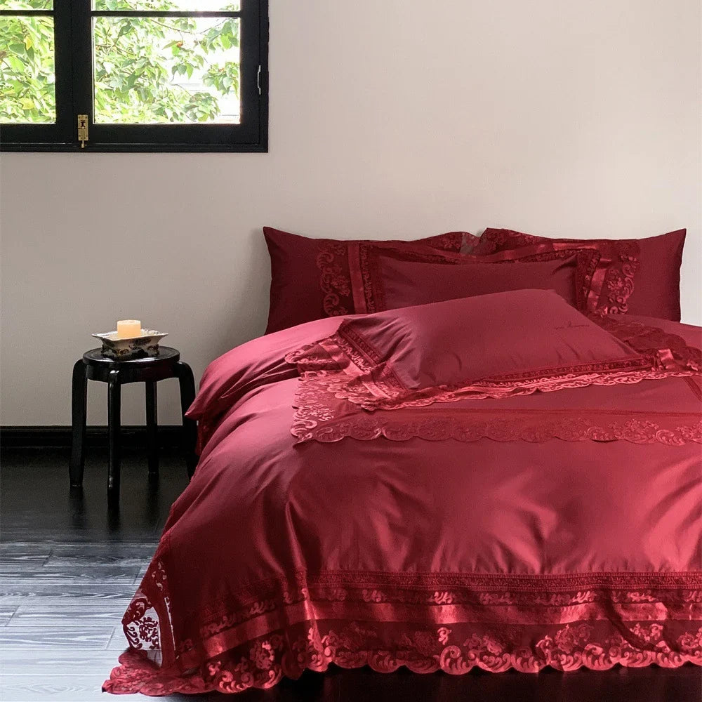 Bedding Set Fine Cotton Satin Lace & Jacquard Trim