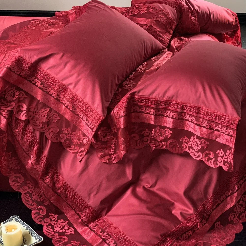 Bedding Set Fine Cotton Satin Lace & Jacquard Trim