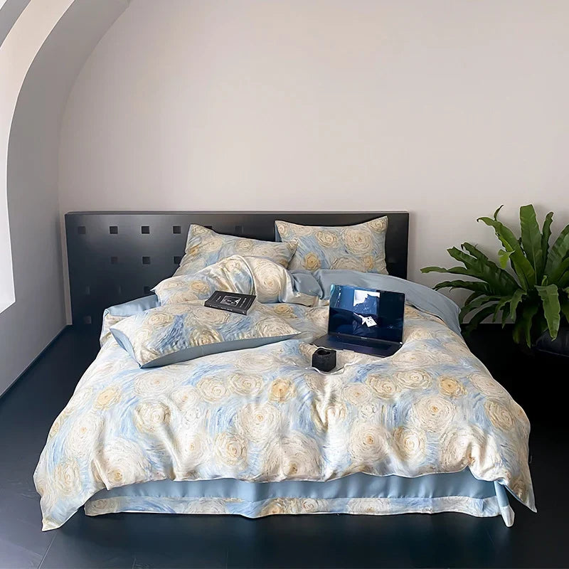 Bedding Set Fine Cotton Satin Reversible 4-Piece Set