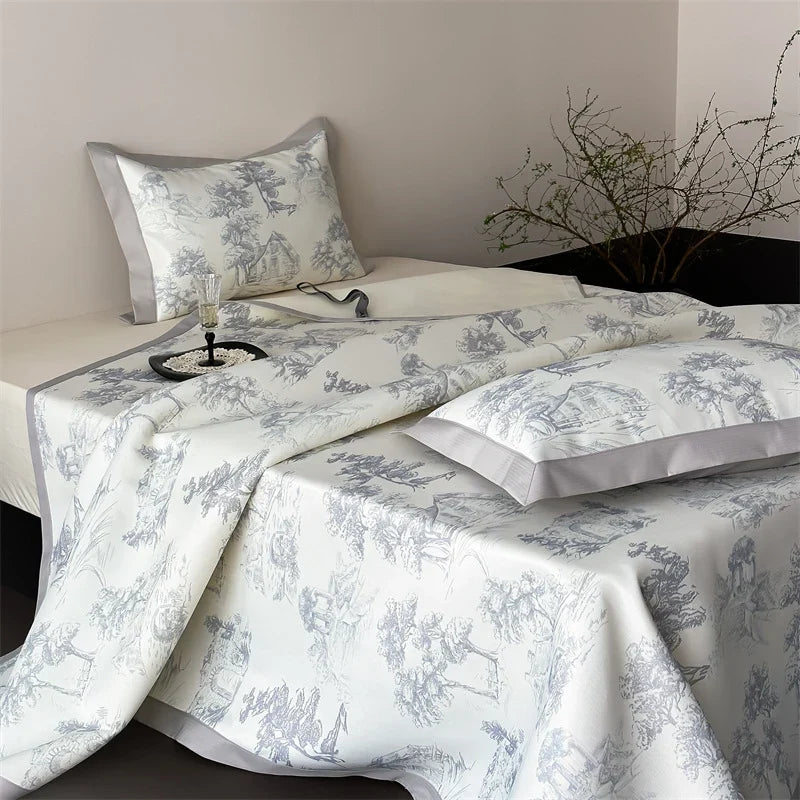 Bedding Set Fine Cotton Satin Toile-de-Jouy Print
