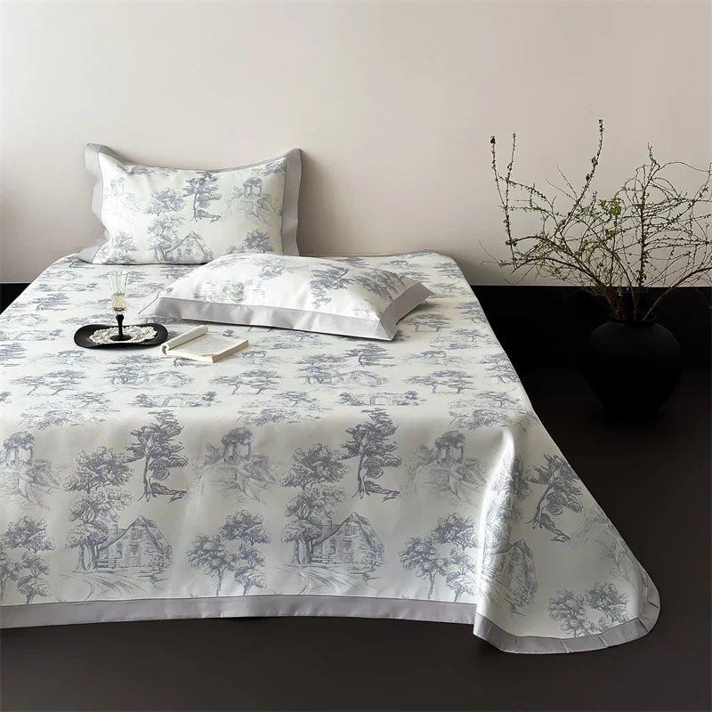 Bedding Set Fine Cotton Satin Toile-de-Jouy Print