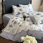 Bedding Set Fine Cotton Satin Vintage Print Ruffle Trim