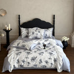 Bedding Set Fine Cotton Satin Vintage Print Ruffle Trim