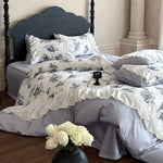 Bedding Set Fine Cotton Satin Vintage Print Ruffle Trim