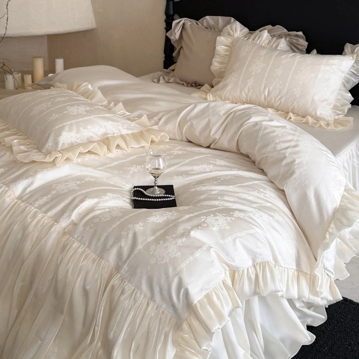 Bedding Set Fine Satin Jacquard Ruffled Bed Skirt