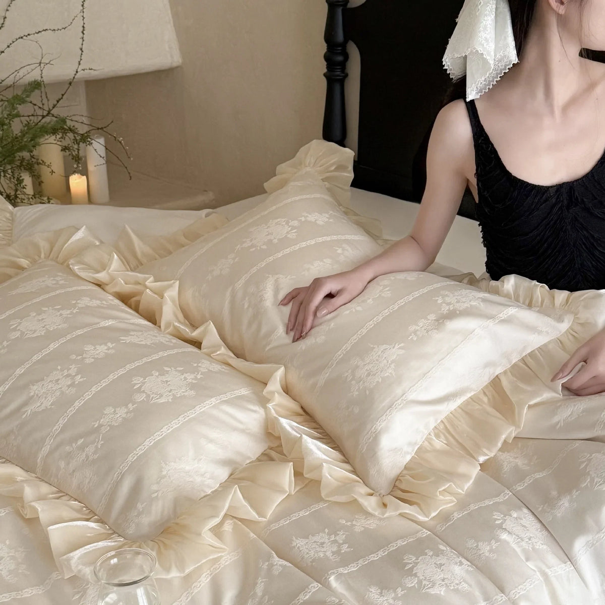 Bedding Set Fine Satin Jacquard Ruffled Bed Skirt