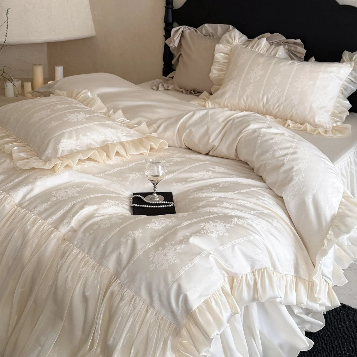 Bedding Set Fine Satin Jacquard Ruffled Bed Skirt