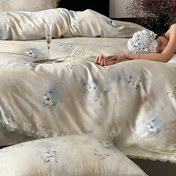 Bedding Set Fine Satin Watercolor Floral 4-Piece