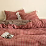 Bedding Set Flannel Reversible Check Pattern Lace Trim