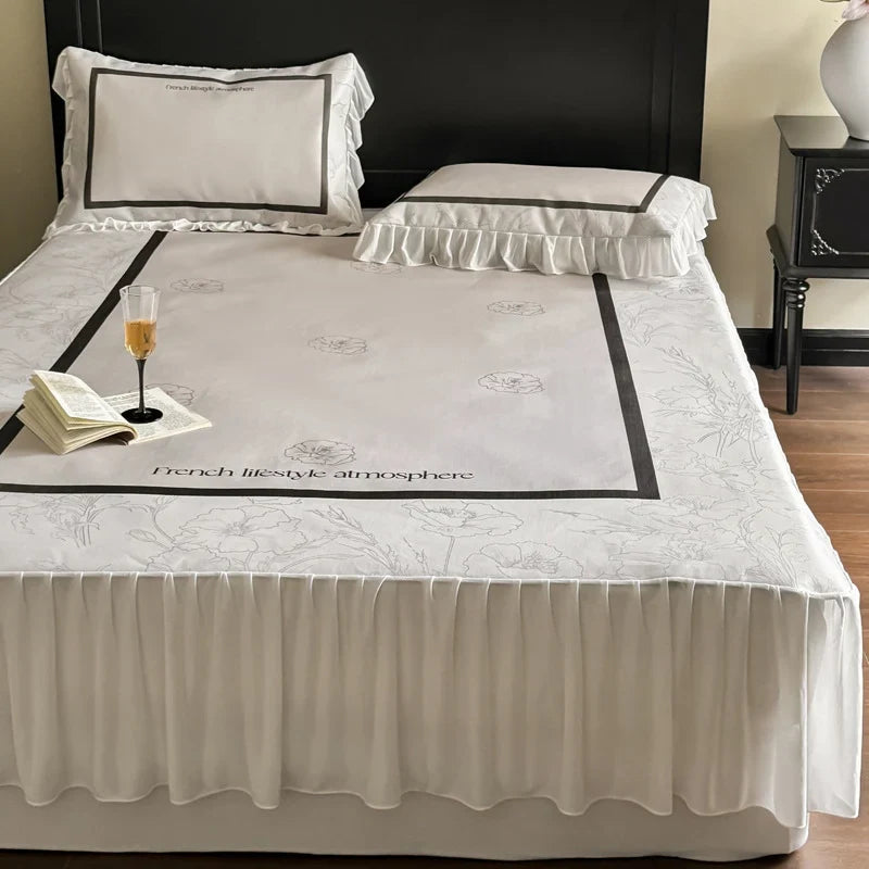 Bedding Set Floral Center Panel With Attached Bed Skirt