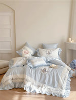 Bedding Set Floral Embroidery Ruffle Edge Breathable Cotton Blend