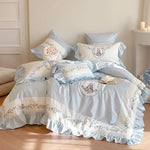 Bedding Set Floral Embroidery Ruffle Edge Breathable Cotton Blend