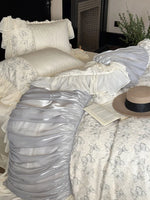 Bedding Set Floral Jacquard & Gathered Satin 4-Piece Set
