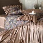 Bedding Set Floral Jacquard Ruffle Trim 4-Piece