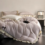 Bedding Set Floral Jacquard Ruffle Trim Easy-Care
