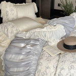 Bedding Set Floral Jacquard Satin Ruffle 4-Piece