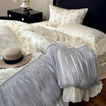 Bedding Set Floral Jacquard Satin Ruffle 4-Piece