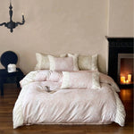 Bedding Set Floral Jacquard Satin Ruffled Edges