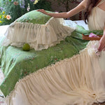 Bedding Set Floral Print Cotton Blend Ruffled Edges