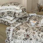 Bedding Set Floral Ruffle & Lace Cotton-Linen 4-Piece