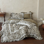 Bedding Set Floral Ruffle & Lace Cotton-Linen 4-Piece
