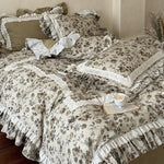 Bedding Set Floral Ruffle & Lace Cotton-Linen 4-Piece