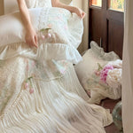 Bedding Set Floral Ruffled Cotton Blend 4-Piece