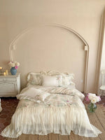 Bedding Set Floral Ruffled Cotton Blend 4-Piece