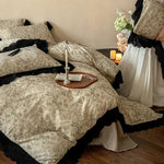 Bedding Set Floral Toile Lace Trim Cotton Blend