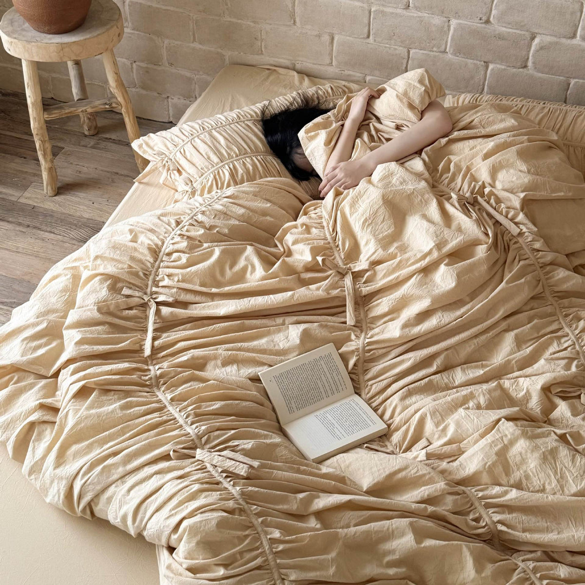 Bedding Set Gathered Ruffle Cotton Blend Machine Washable