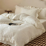 Bedding Set Jacquard Damask Ruffle Trim 4 Piece