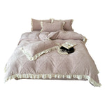 Bedding Set Jacquard Damask Ruffle Trim 4 Piece