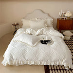 Bedding Set Jacquard Damask Ruffle Trim 4 Piece
