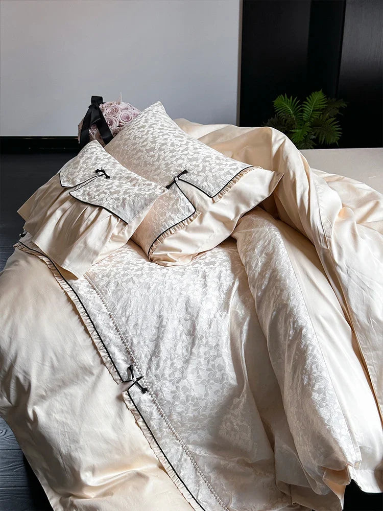 Bedding Set Jacquard Floral Texture Ruffles Four Piece Set