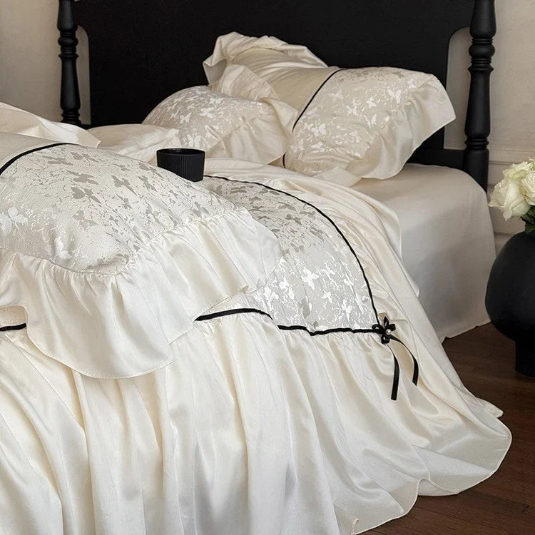 Bedding Set Jacquard Relief Ruffled Edges Cotton Blend 4-Piece