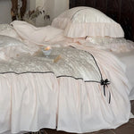 Bedding Set Jacquard Relief Ruffled Edges Cotton Blend 4-Piece