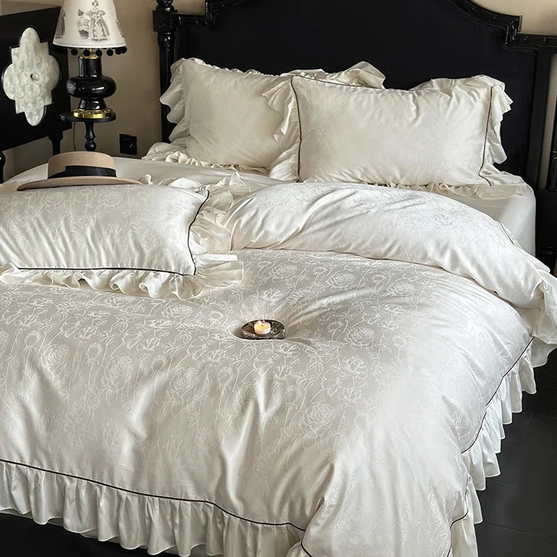 Bedding Set Jacquard Ruffle Trim 4-Piece