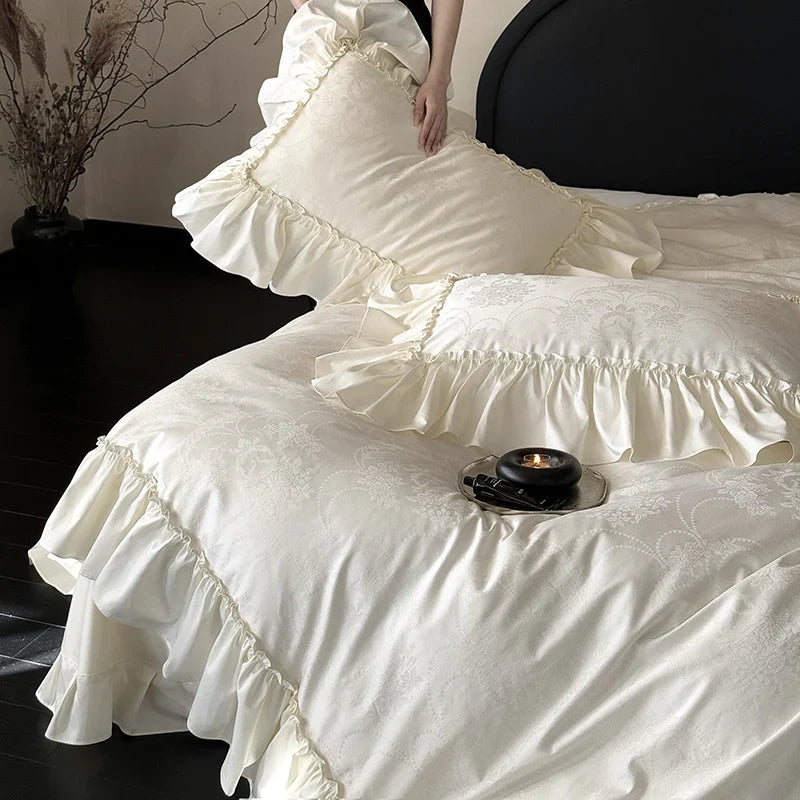 Bedding Set Jacquard Satin & Ruffled Edge 4-Piece
