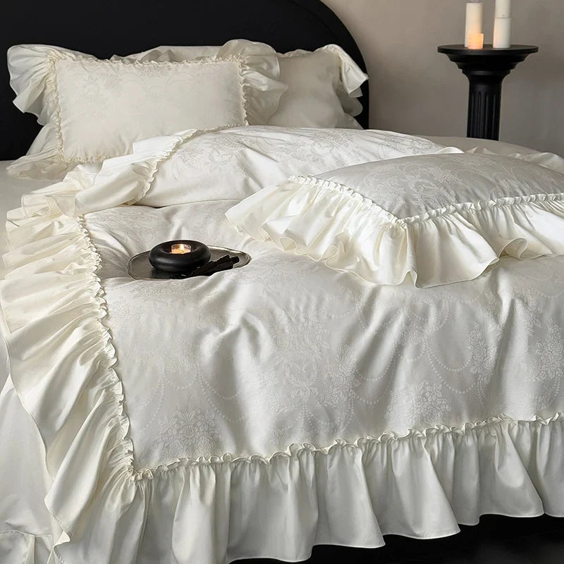 Bedding Set Jacquard Satin & Ruffled Edge 4-Piece