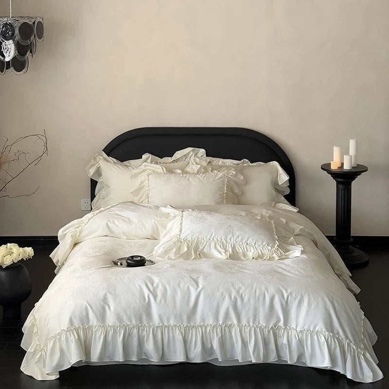 Bedding Set Jacquard Satin & Ruffled Edge 4-Piece