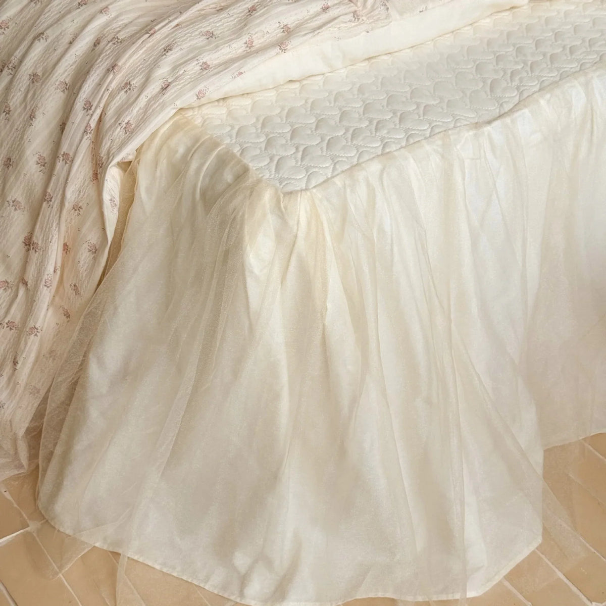 Bedding Set Lace Ruffle Cotton Blend 4-Piece With Bed Skirt