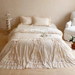 Bedding Set Lace Ruffle Cotton Blend 4-Piece With Bed Skirt