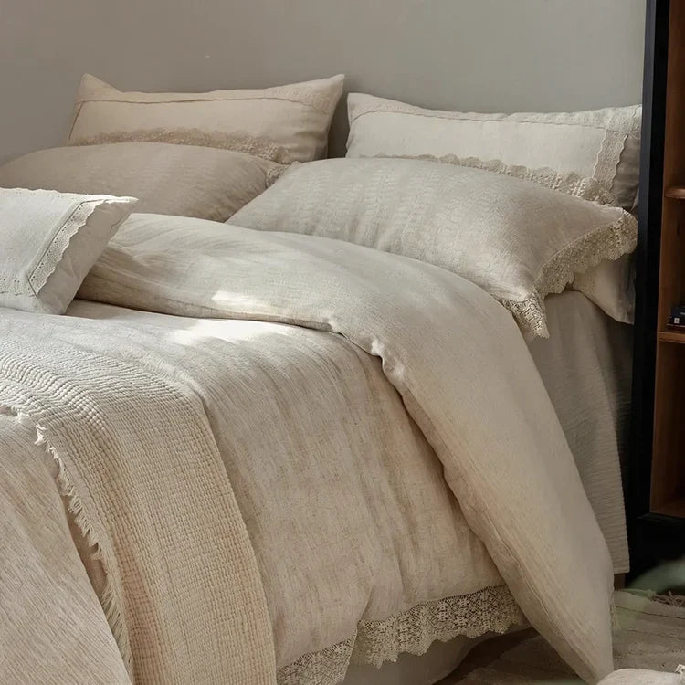 Bedding Set Linen & Cotton Blend Breathable 4-Piece
